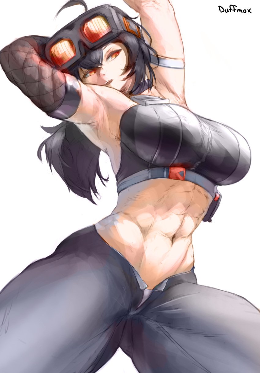 1girls abs absurd_res big_breasts black_hair breasts duffmox grace_howard light_skin light_skinned_female muscular_female thick_thighs zenless_zone_zero