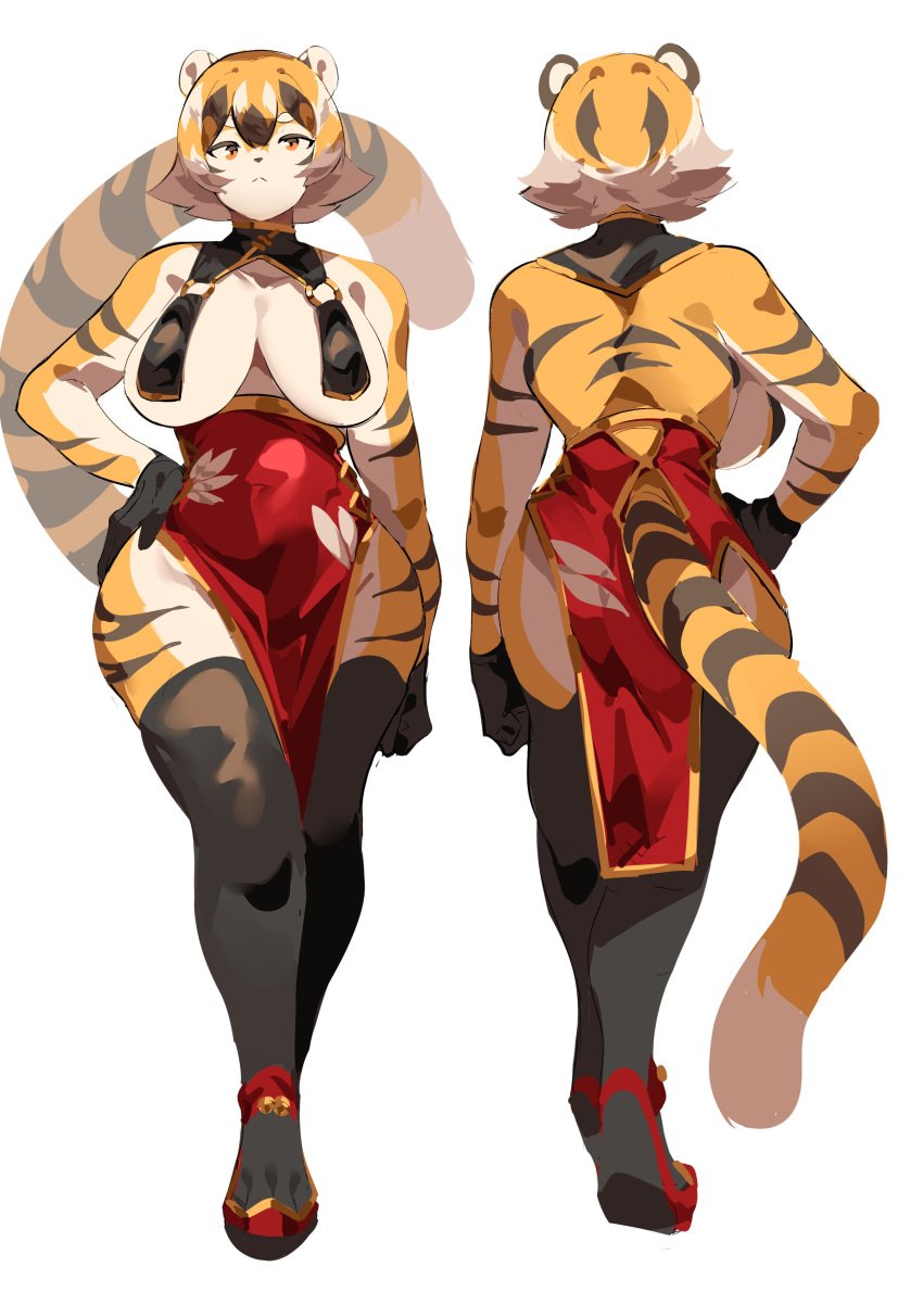 1girls big_ass big_breasts breasts bubble_butt cleavage dress feline female furry huge_ass huge_breasts mx99926 tagme thick_thighs tiger tiger_girl wide_hips