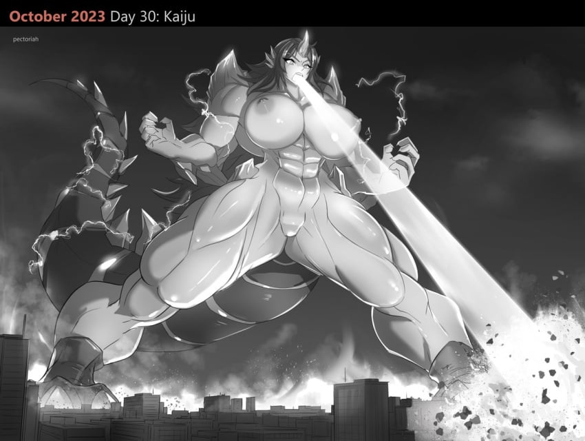 abs destruction giantess huge_breasts kaiju muscular_female pectoriah thick_thighs