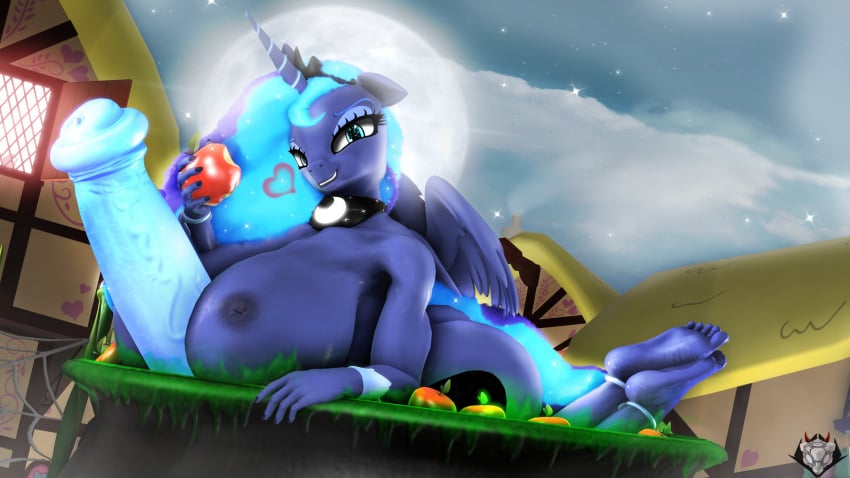 3d absurd_res alicorn anthro apple ass big_breasts big_butt big_penis breasts cauldron digital_media equid equine feet food friendship_is_magic fruit futanari genitals hasbro hi_res horn horse intersex mammal moon my_little_pony mythological_creature mythological_equine mythology naughty_cube nude penis plant pony princess_luna_(mlp) solo wings