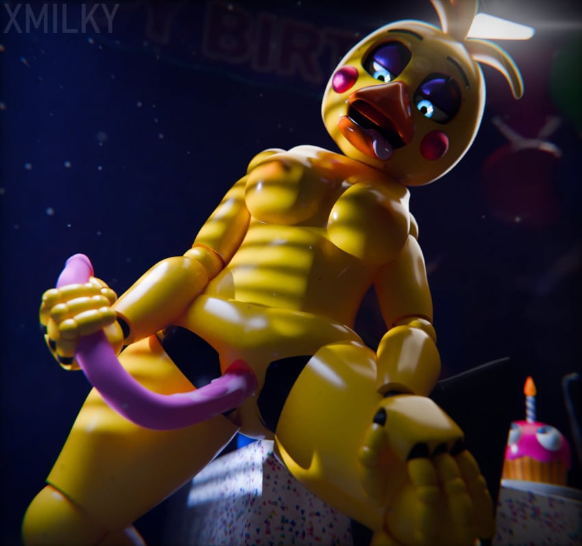 1girls 3d animatronic beak breasts dildo dildo_in_pussy dildo_penetration five_nights_at_freddy's five_nights_at_freddy's_2 medium_breasts naked naked_female nipples nude nude_female pussy sharp_teeth solo solo_female tongue tongue_out toy_chica_(fnaf) vagina x3milky yellow_body