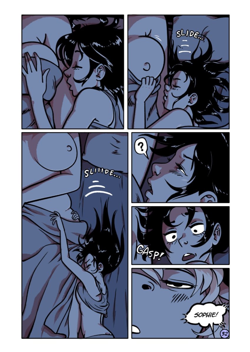 2girls anthro bed bed_sheet belinda_(shyguy9) black_hair breasts comic dragon durg female female_anthro female_human human nipples page_number scalie shyguy9 sleeping sophie_(shyguy9)