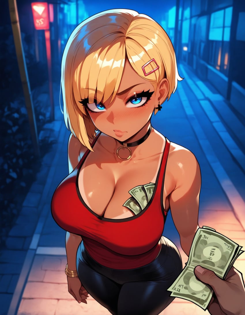 1girls agatha_(xandr) ai_generated artstyle_imitation ass big_ass big_breasts black_pants blonde_female blonde_hair blue_eyes bob_cut choker dark-skinned_male earrings emotionless eyelashes eyeshadow gyaru hair_covering_eye hair_over_one_eye huge_ass huge_breasts makeup money night prostitute prostitution red_tank_top seductive short_hair slut tank_top tanned tanned_female tanned_skin thiccwithaq_(ai_style) thick thick_ass thick_legs thick_lips thick_thighs tight_pants voluptuous voluptuous_female whore xandr young younger_female