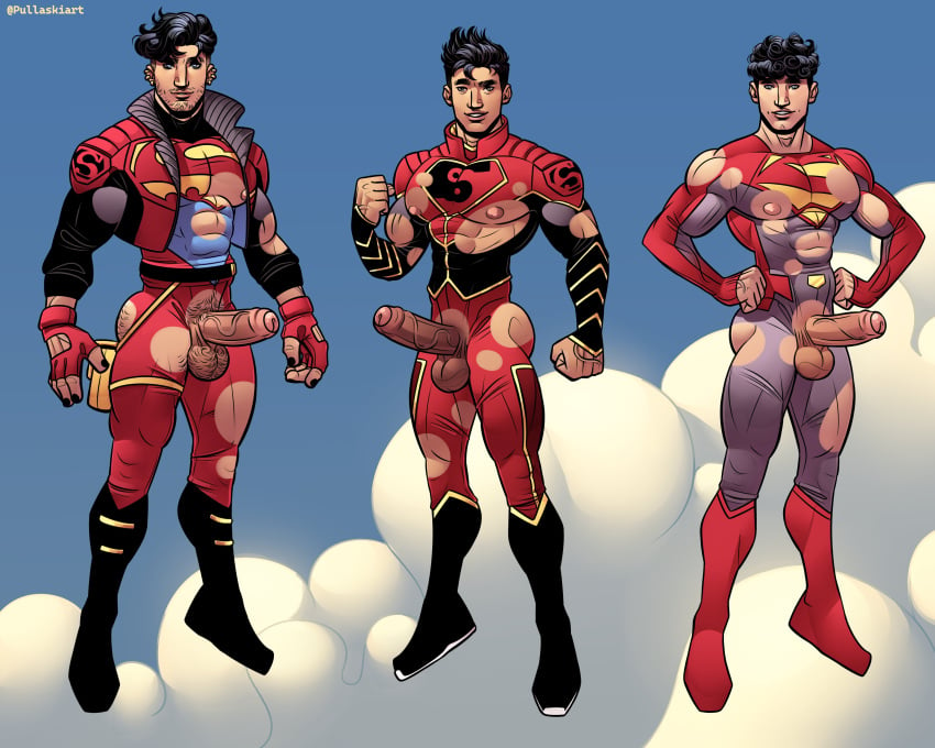 3boys abs athletic athletic_male balls brown_penis conner_kent dark_penis dc dc_comics floating flying foreskin hairy_ass hairy_balls jon-el jonathan_kent kon-el kong_kenan male male_focus male_only muscular muscular_male partially_retracted_foreskin penis pullaskiart ripped_bodysuit ripped_clothing superboy superboy_(conner_kent) superboy_(jonathan_kent) superman_(jonathan_kent) tight_clothes tight_clothing tight_pants trio trio_focus uncircumcised uncircumcised_penis