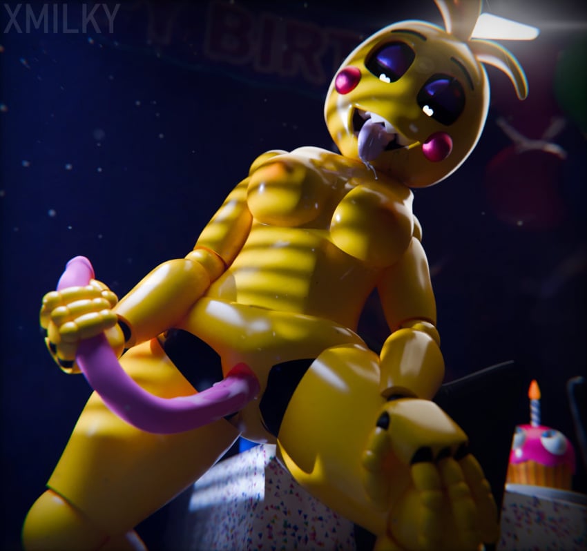 1girls 3d animatronic breasts dildo dildo_in_pussy dildo_penetration five_nights_at_freddy's five_nights_at_freddy's_2 medium_breasts naked naked_female nipples nude nude_female pussy saliva sharp_teeth solo solo_female tongue tongue_out toy_chica_(fnaf) vagina x3milky yellow_body