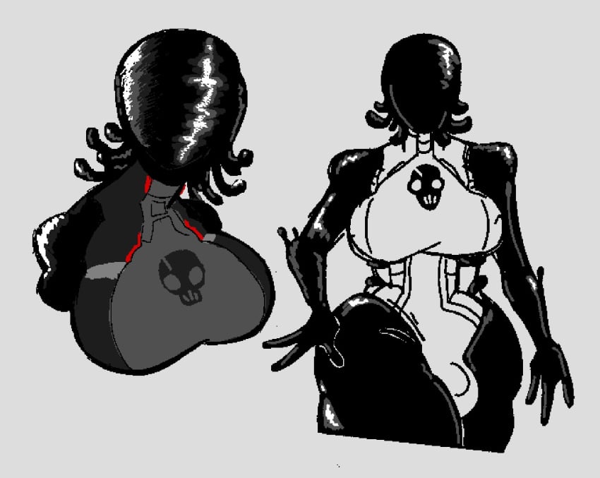 big_breasts black_body black_limbs bubzgotgirldick bulge_through_clothing chaos_director_(fortnite) faceless fortnite fortnite:_battle_royale futanari large_breasts one_piece_suit slime_girl slime_hair slime_monster