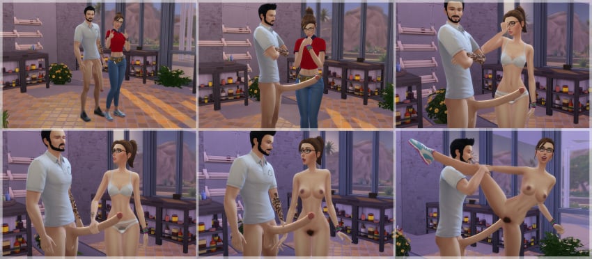 1boy 1boy1girl 1girls 2024 big_penis clothed_female_nude_male couple couple_sex female_penetrated glasses indoors jeans male_penetrating male_penetrating_female matrixsims penis penis_in_pussy pussy sims4 store t-shirt the_sims_4