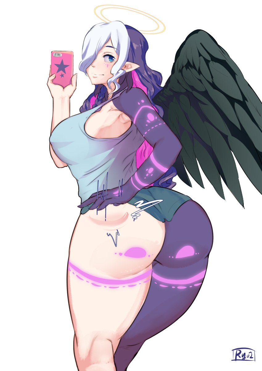 1girls alien android angel angel_wings ass big_ass big_breasts blue_eyes blue_hair braids dark_skin eonbound female_only goddess goth hair_over_eye hair_over_one_eye halo huge_ass multicolored_hair multicolored_skin nocturna pale_skin phessian phone pink_hair pointy_ears robot robot_girl ryu2 selfie spanking tattoo tattoos tentacle text thick_thighs two_tone_skin watermark white_hair wide_hips wings