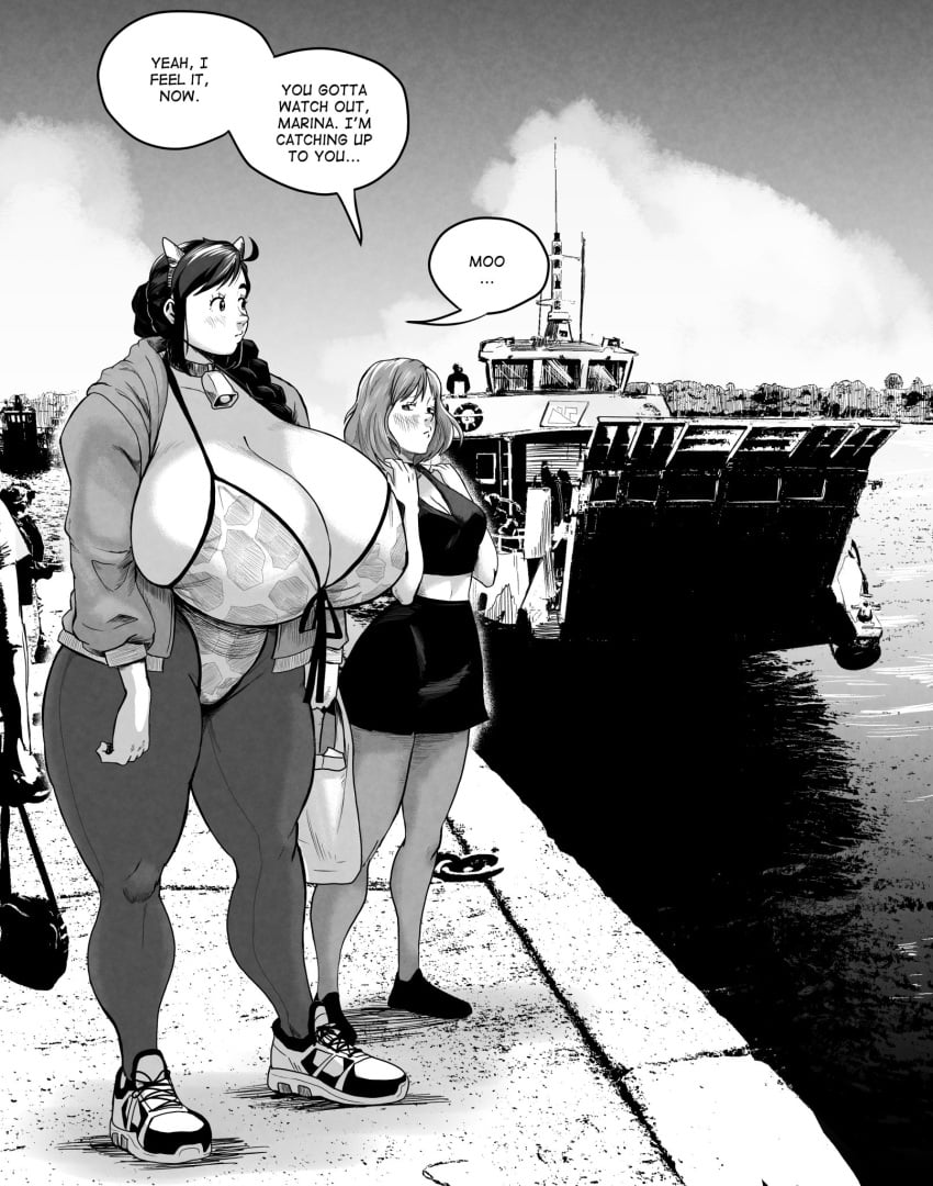 big_breasts big_thighs breasts english_text female female_only harorlood hyper_breasts marina_(harorlood) original_character speech_bubble tagme text text_bubble twitter_link