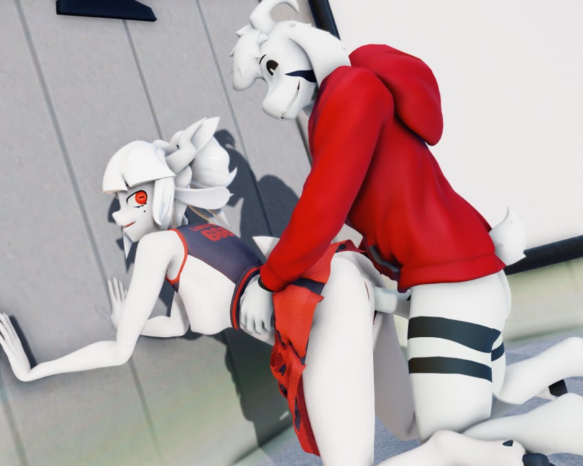 3d_(artwork) anthro asriel_dreemurr bent_over bottomless bottomwear bovid breasts caprine cheerleader_outfit clothed clothing digital_media_(artwork) doggy_style duo female from_behind_position genitals goat goat_lucifer_(helltaker) helltaker hi_res looking_back male male/female malicekira mammal nipples no_underwear penis pussy sex skirt undertale undertale_(series)