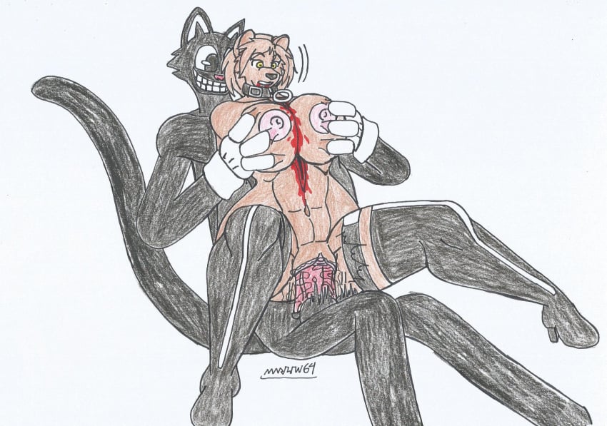 bear bear_girl belts big_breasts big_hips black_body black_eyes black_fur blood bouncing_testicles brown_body brown_fur brown_hair cartoon_cat corpse dasha_(petruz) dead_eyes demon_cat empty_eyes female_death grabbing_breasts grabbing_from_behind guro long_boots long_gloves male/female marlon64 medium_hair naked_belt naked_boots naked_female naked_gloves naked_necktie neckwear necrophilia pussy_juice red_penis reverse_cowgirl_position sex_from_behind slashing snuff traditional_drawing_(artwork) vaginal_sex white_background yellow_eyes