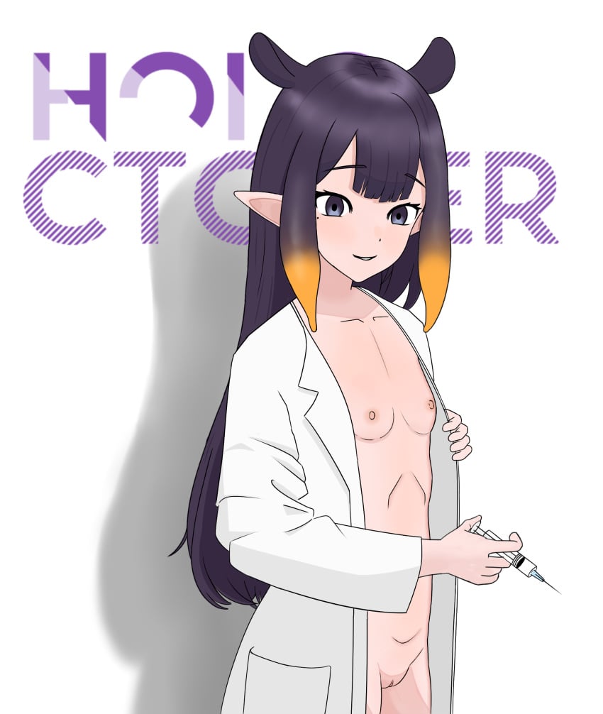 breasts flat_chest hololive hololive_english hololive_myth labcoat ninomae_ina'nis nipples nude pussy senshi31 small_breasts syringe virtual_youtuber