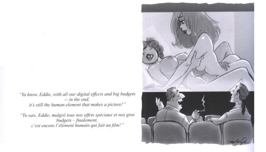 2boys 2d 2girls 2male boobs breasts cinema dean_yeagle english long_hair monochrome picture sketch yuri