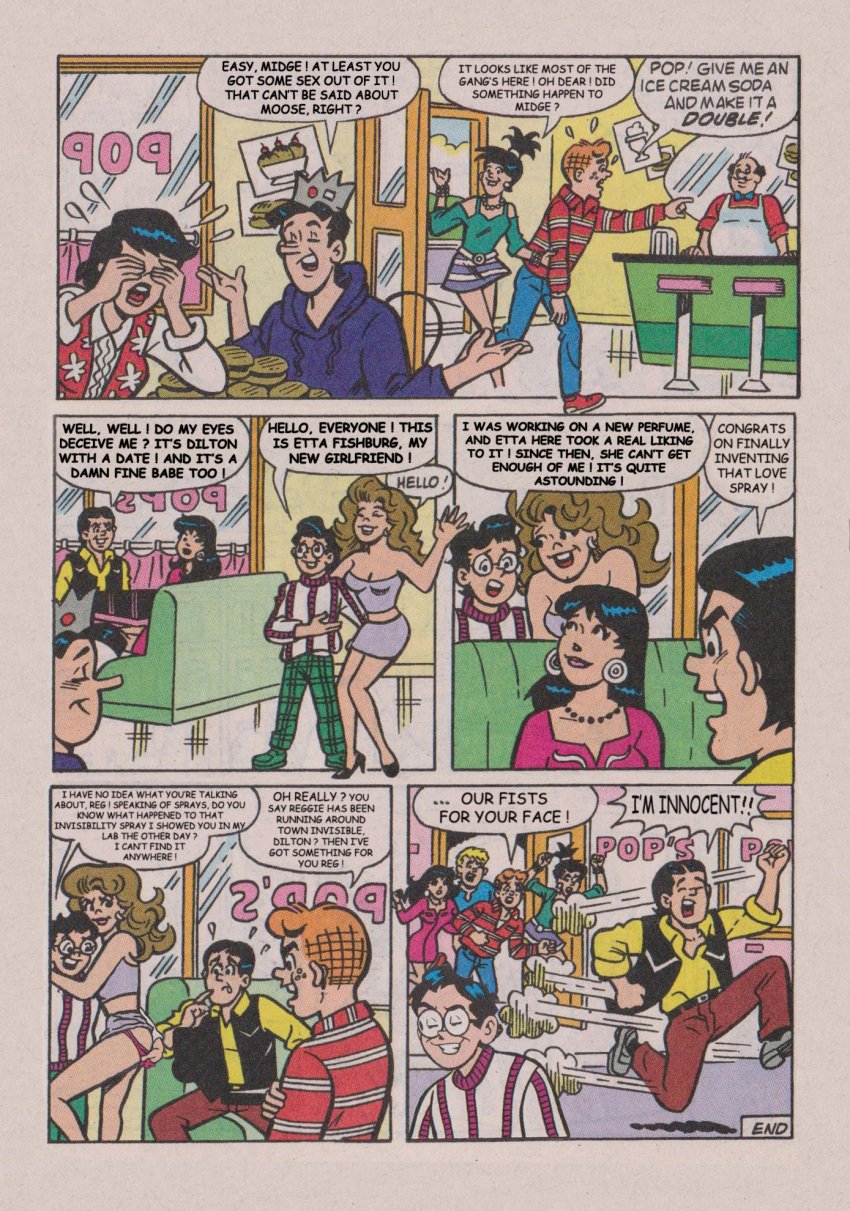 archie_andrews archie_comics black_hair blonde_hair brown_hair chasing closed_eyes crying dilton_doiley end_page erection_under_clothes ethel_muggs evil_grin fingering glasses hamburgers jughead_jones long_hair midge_klump moose_mason mouth_open orange_hair panty_pull pop_tate reggie_mantle running spread_legs tagme tears underwear_down veronica_lodge vest vpl