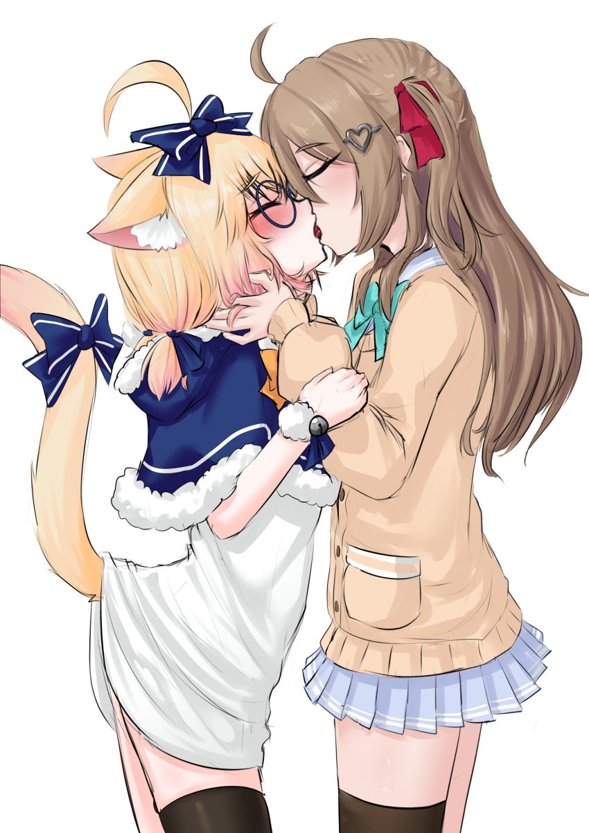 2girls cat_ears cat_tail catgirl closed_eyes clothed duo french_kiss indie_virtual_youtuber kissing minikomew neuro-sama raised_tail ritspi sfw side_view three-quarter_portrait virtual_youtuber