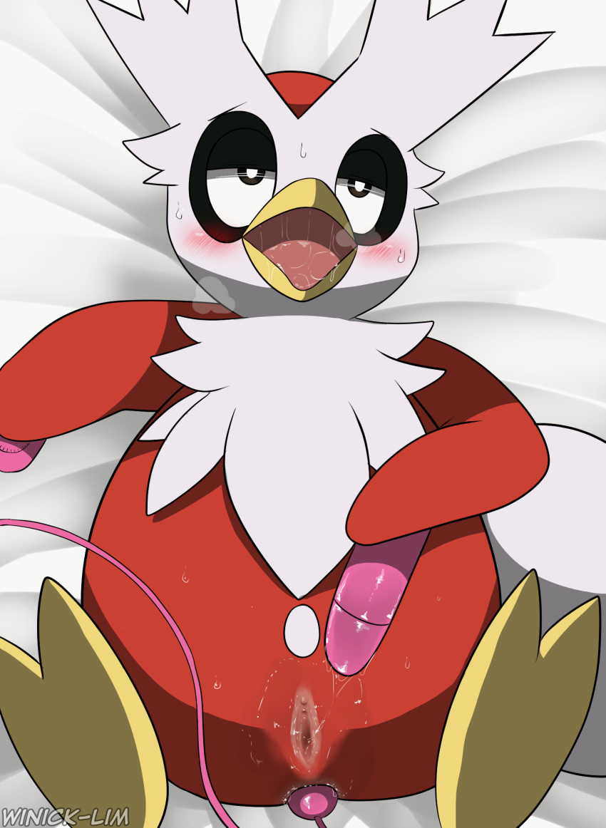 blush delibird female nintendo patreon pokémon_(species) pokemon pokemon_(species) pussy pussy_juice saliva sex_toy solo vibrator video_games winick-lim