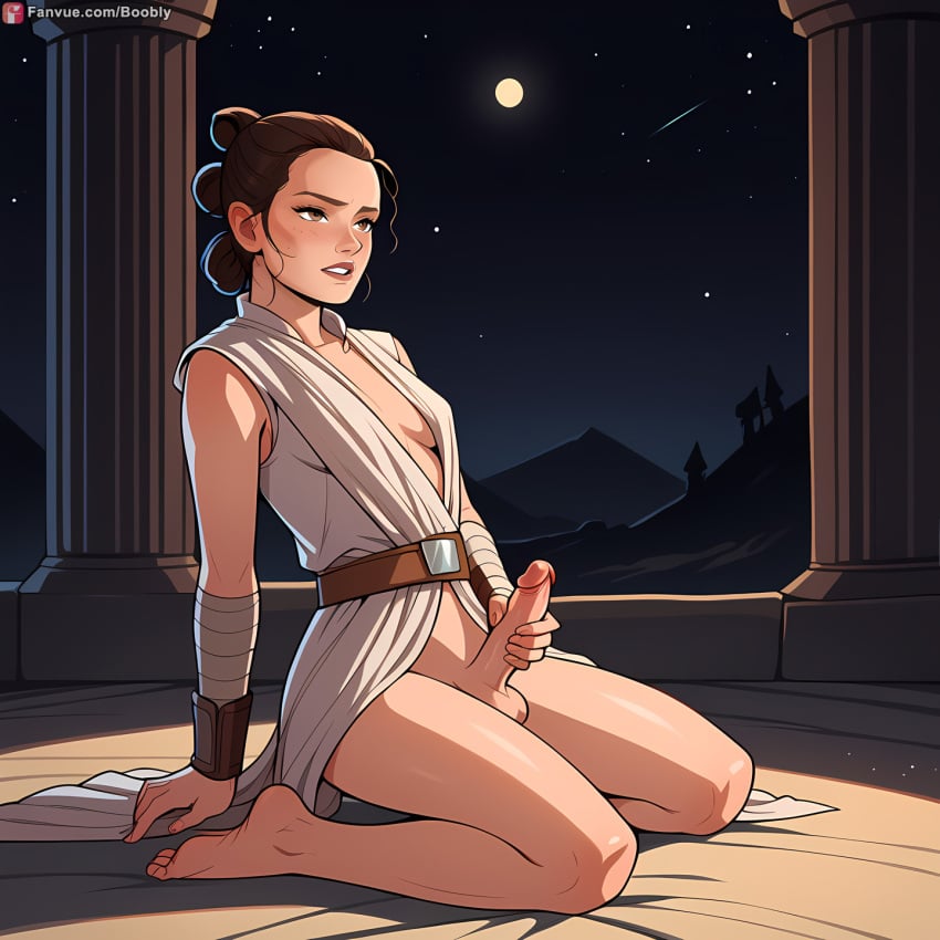 ai_generated boobly boots futanari kneeling masturbation night rey robe star_wars