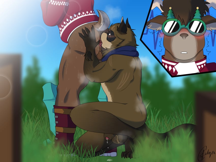 absurd_res anal anthro anthro_on_anthro antlers ass bodily_fluids boots canid canine clothed clothing deer dolph_(fortnite) epic_games footwear fortnite gay hajime_(fortnite) hi_res horn ichirotc interspecies male/male male_only mammal oral partially_clothed raccoon_dog rimming scarf sex shoes sweat sweater sweaty_butt tanuki topwear yaoi