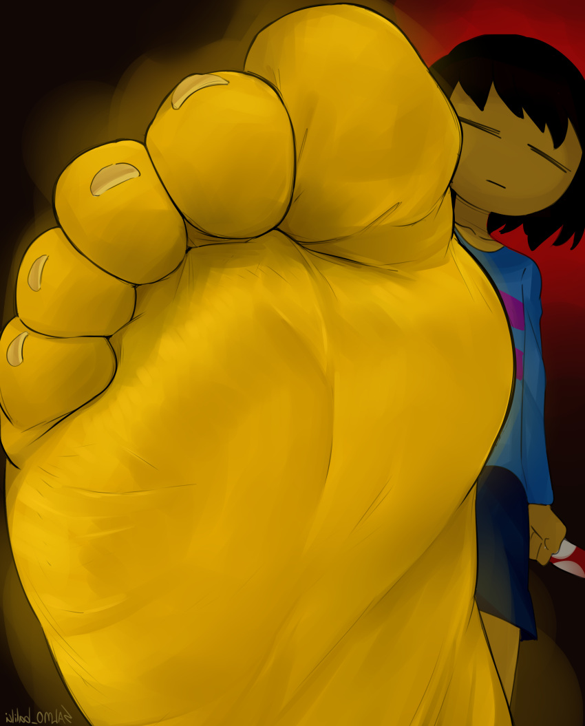 crush crushed crushing feet feet_focus foot_fetish foot_focus frisk frisk_(undertale) giantess pov salmobaliki ssunsalm stomp stomped stomping toes undertale