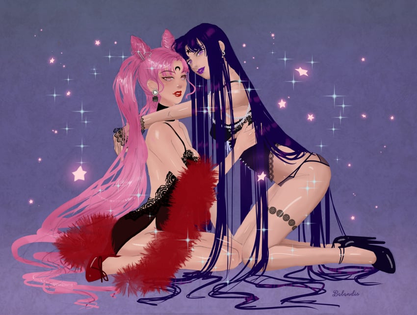 2girls balandis-meow female female_only high_heels lipstick makeup png revealing_clothes