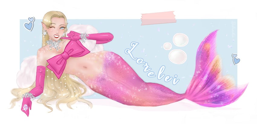 1girls balandis-meow blonde_hair bow elbow_gloves female female_only gloves long_gloves mermaid mermaid_tail png pointy_ears