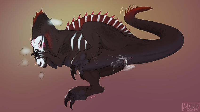 after_vaginal anus black_claws blush bodily_fluids claws cum cum_from_pussy cum_in_pussy cum_inside dinosaur female feral genital_fluids genitals hi_res moonski pink_anus pink_pussy prehistoric_species pussy reptile scalie solo spinosaurid theropod