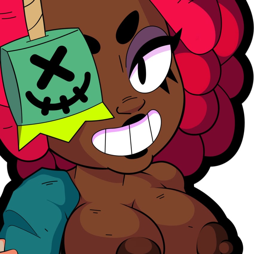 black-skinned_female black_skin brawl_stars breasts breasts_out brown_nipples edit edited_image female female female_focus female_only funkeedits grin juju_(brawl_stars) red_hair showing_breasts