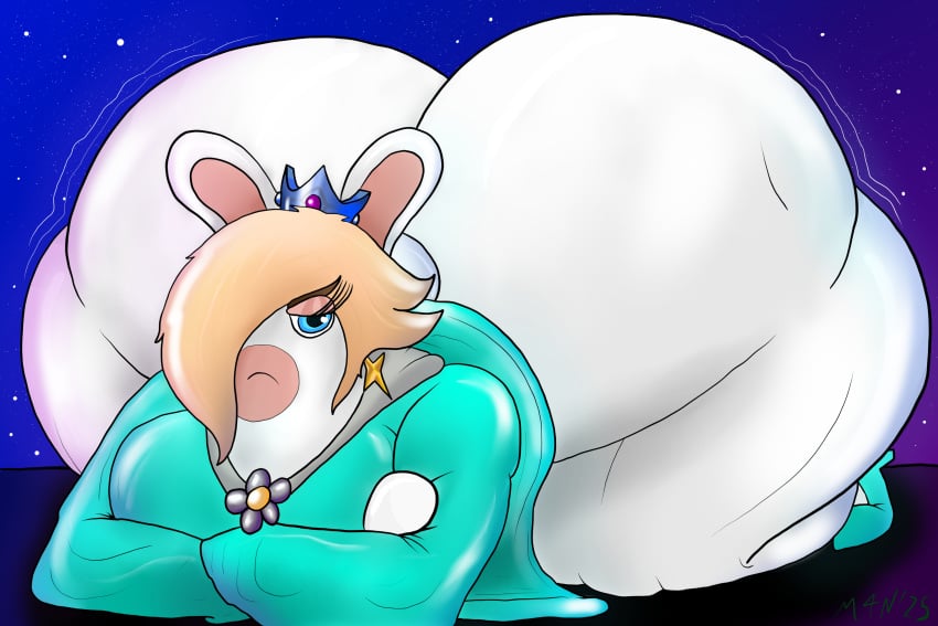 3:2 anthro ass ass_up attitude big_butt breasts clothed clothing crossed_arms crowning dress ear_piercing ear_ring female footwear frown hair hair_over_eye hi_res high_heels huge_butt hyper hyper_butt lagomorph leporid looking_at_viewer m4n mammal mario_bros narrowed_eyes nintendo piercing rabbid rabbid_rosalina rabbit raving_rabbids rayman_(series) ring_piercing rosalina_(mario) shoes solo super_mario_galaxy thick_thighs ubisoft