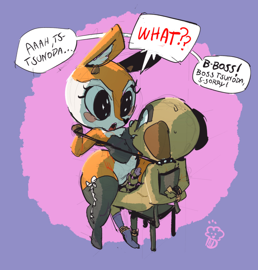 aggressive_retsuko antelope anthro anthro_on_anthro bovid chief_komiya clothing cock_and_ball_torture collar domination duo erection female female_domination gazelle genital_torture genitals grinding herpestid hi_res humiliation legwear male mammal meerkat oddjuice penis sanrio smooth_fur stockings straight toony tsunoda