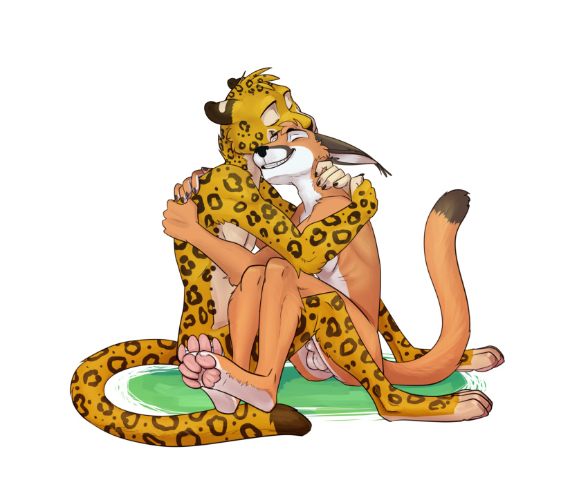 animal_genitalia anthro balls caracal cheek_tuft closed_eyes cuddling dipstick_tail duo ear_tuft feline fur hug jumanji leopard male mammal multicolored_tail nude odu paws romantic_couple sheath smile spots spotted_fur sundari tuft yaoi