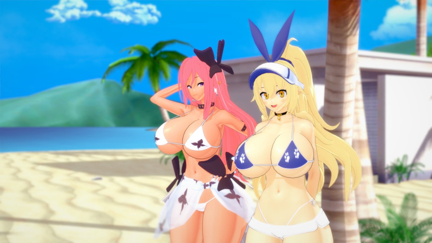 3d beach bikini bikini_bottom bikini_top breasts disgaea disgaea_5 disgaea_rpg huge_breasts koikatsu large_breasts liezerota nippon_ichi_software seaside seraphina_(disgaea) totenafterdark