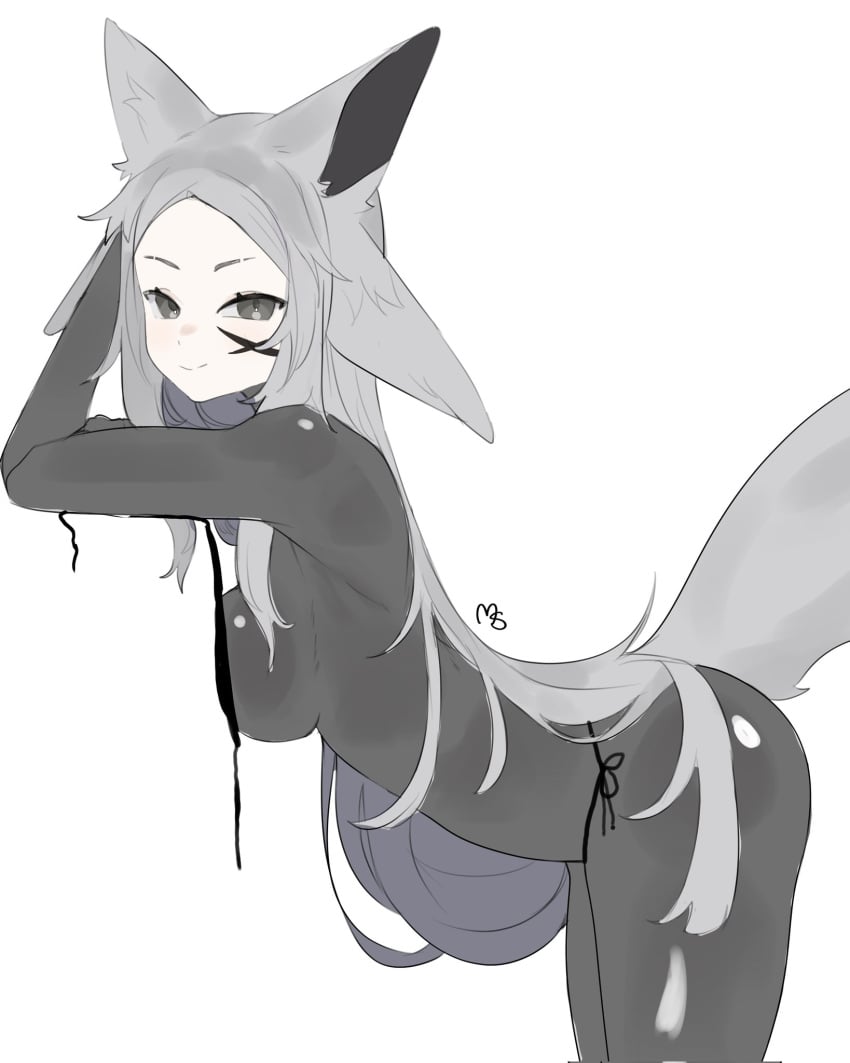 dya_rikku_(vtuber) face_markings female fox_ears skin_tight virtual_youtuber vyugen white_hair