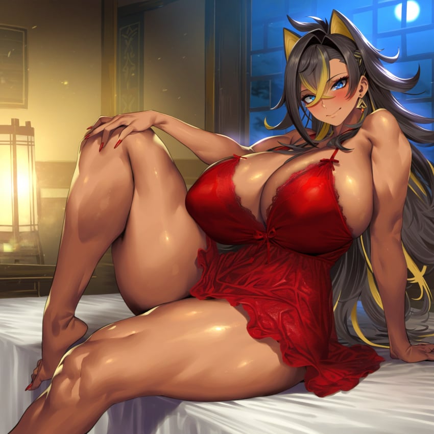 1girls 2vuiai ai_generated big_breasts big_thighs blue_eyes blush breasts dark-skinned_female dark_skin dehya_(genshin_impact) female female_only genshin_impact gigantic_breasts gigantic_thighs huge_breasts huge_thighs large_breasts large_thighs looking_at_viewer massive_breasts massive_thighs muscular muscular_arms muscular_female muscular_thighs thick_thighs thighs voluptuous