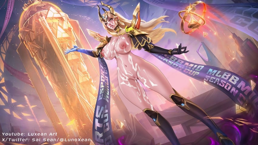 1girls ahe_gao ahe_gao big_breasts cum_on_breasts mobile_legends mobile_legends:_bang_bang valentina_(mobile_legends)