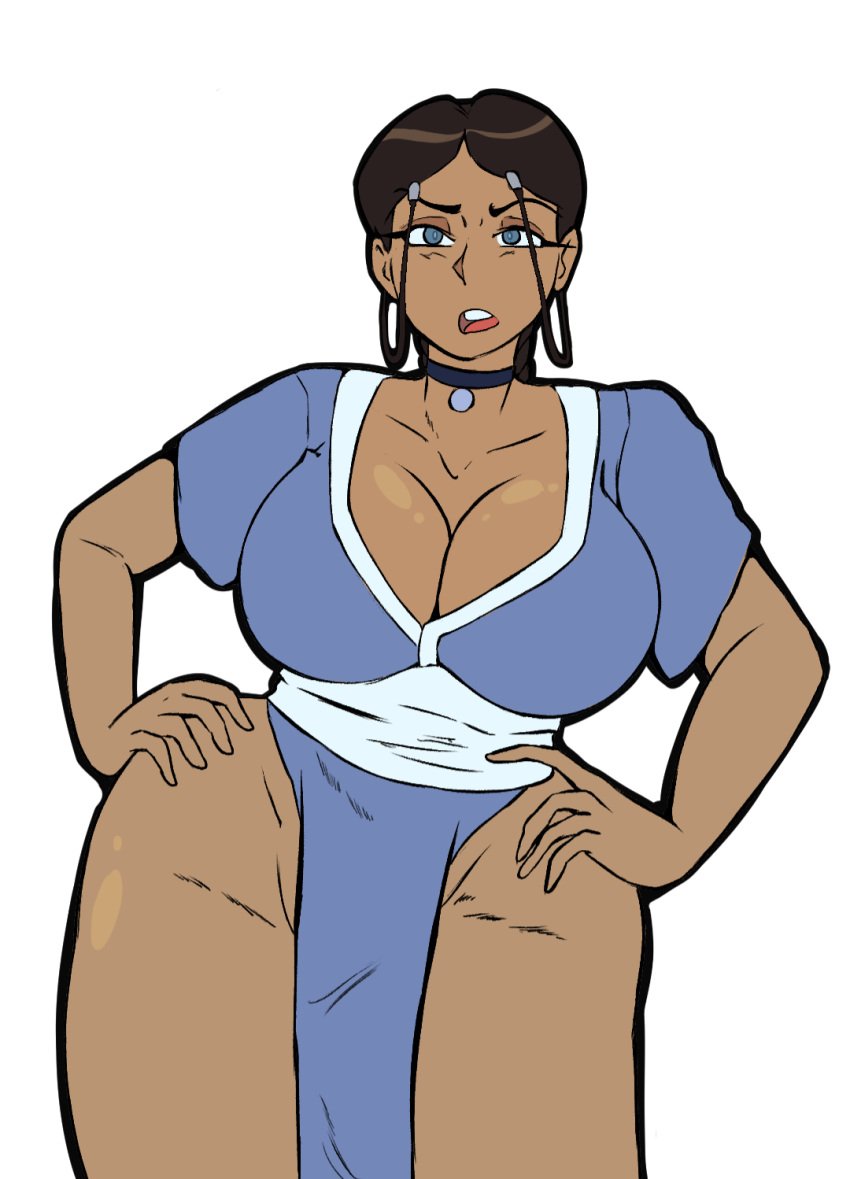 1girls avatar_legends avatar_the_last_airbender big_breasts blue_eyes cleavage dark-skinned_female dark_skin female female_focus female_only jwels katara solo solo_female water_tribe