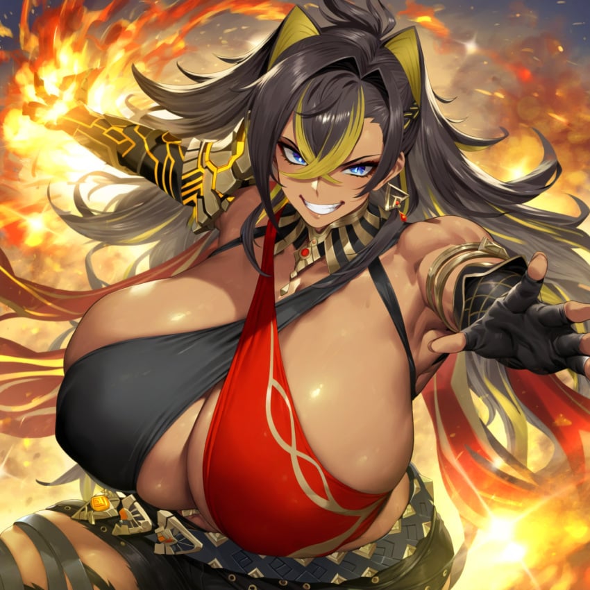 1girls 2vuiai abs ai_generated big_breasts big_thighs blue_eyes breasts clothed clothed_female clothing dark-skinned_female dark_skin dehya_(genshin_impact) female female_only genshin_impact gigantic_breasts gigantic_thighs huge_breasts huge_thighs large_breasts large_thighs massive_breasts massive_thighs muscular muscular_arms muscular_female muscular_thighs thick_thighs thighs voluptuous