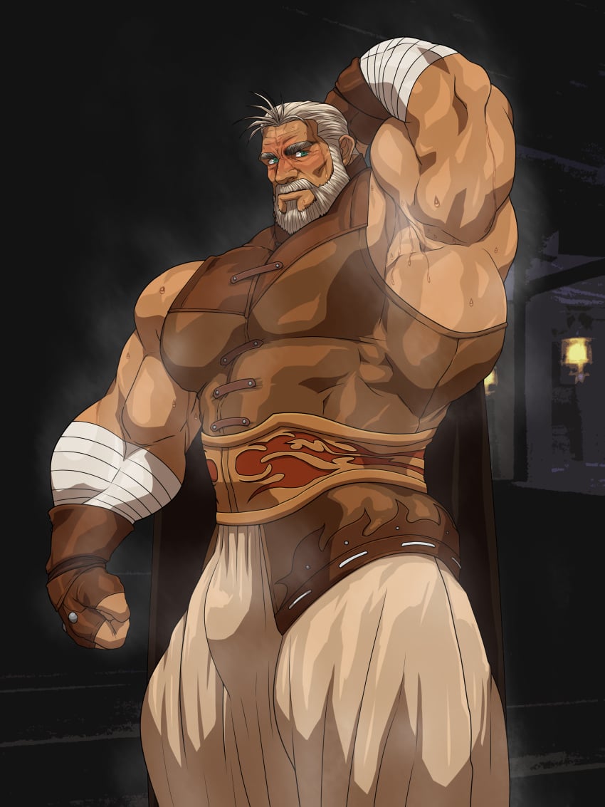 bara beard biceps blush clothing daddy dilf final_fantasy_vii male male_only manly mature_male muscular_male pecs rashard_zangan sweat sweating tight_clothing