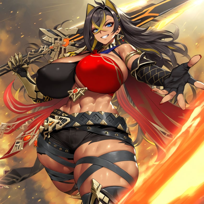 1girls 2vuiai abs ai_generated big_breasts big_thighs blue_eyes breasts clothed clothed_female clothing dark-skinned_female dark_skin dehya_(genshin_impact) female female_only genshin_impact gigantic_breasts gigantic_thighs huge_breasts huge_thighs large_breasts large_thighs massive_breasts massive_thighs muscular muscular_arms muscular_female muscular_thighs thick_thighs thighs voluptuous