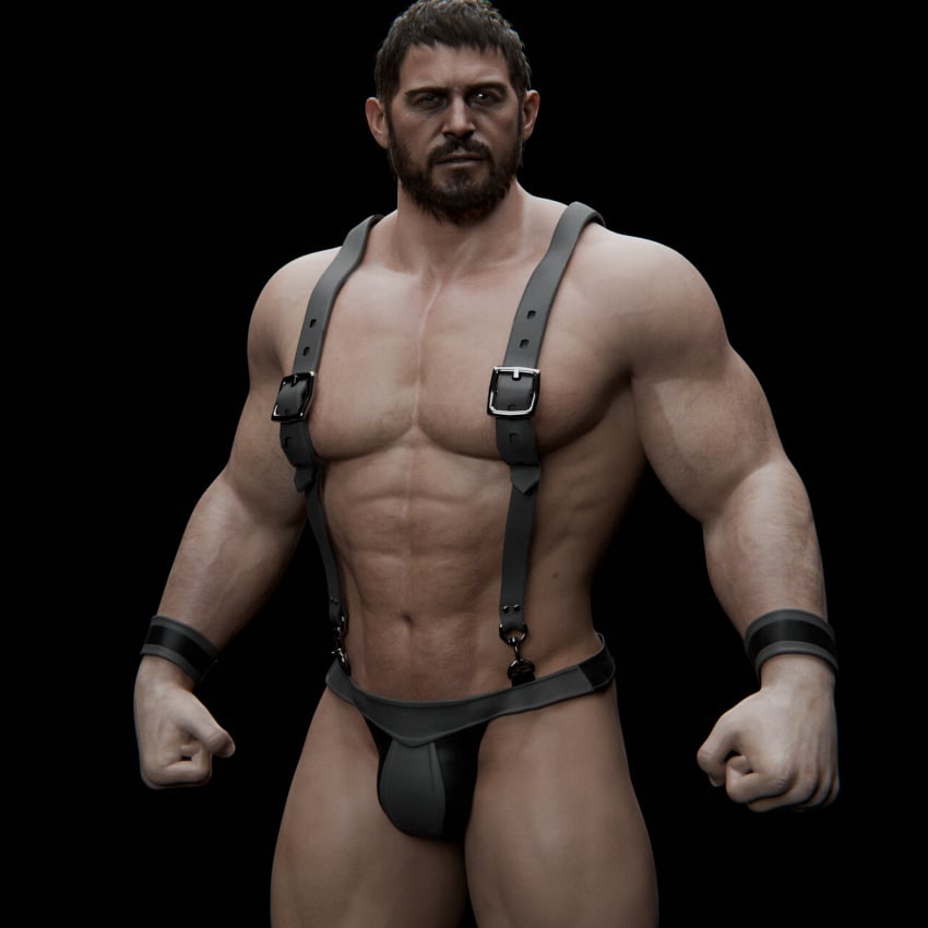 1boy 3d 3d_model abs bara beard biceps bulge capcom chris_redfield daddy male male_nipples male_only manly mature_male muscular_male nipples pecs resident_evil resident_evil_8:_village voluox