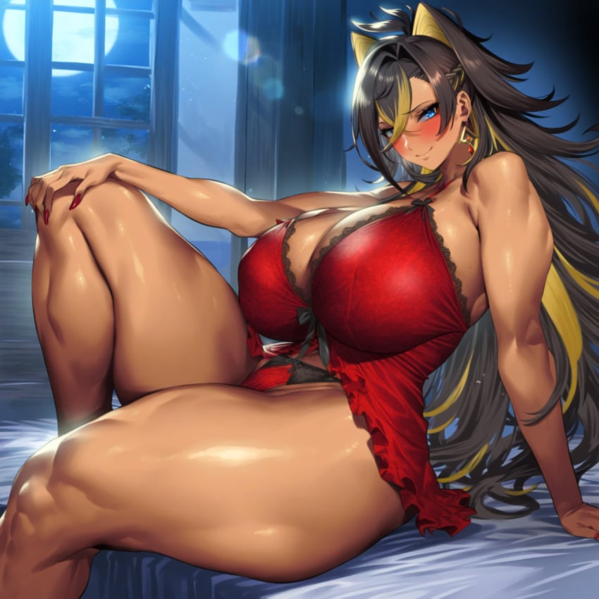 1girls 2vuiai ai_generated big_breasts big_thighs blue_eyes blush breasts dark-skinned_female dark_skin dehya_(genshin_impact) female female_only genshin_impact gigantic_breasts gigantic_thighs huge_breasts huge_thighs large_breasts large_thighs looking_at_viewer massive_breasts massive_thighs muscular muscular_arms muscular_female muscular_thighs thick_thighs thighs voluptuous