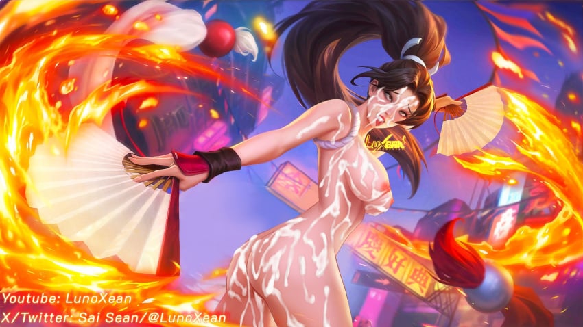 1girls ahe_gao cum_on_ass cum_on_body cum_on_breasts cum_on_face king_of_fighters mai_shiranui masha_(mobile_legends) mobile_legends mobile_legends:_bang_bang