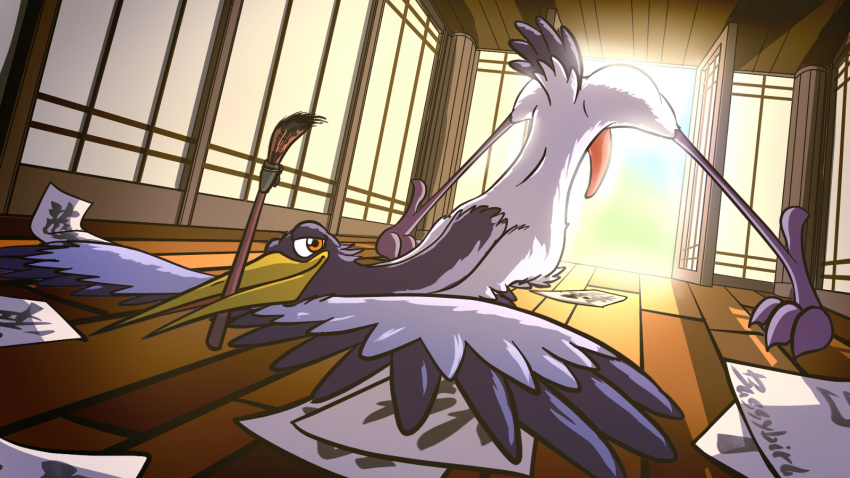 16:9 4_toes anisodactyl ass_up avian bassybird bassywolfeh beak bird crane detailed_background dreamworks erection feathers feral kung_fu_panda male male_only master_crane naughty_face nude penis presenting solo_male talons tapering_penis toes wings