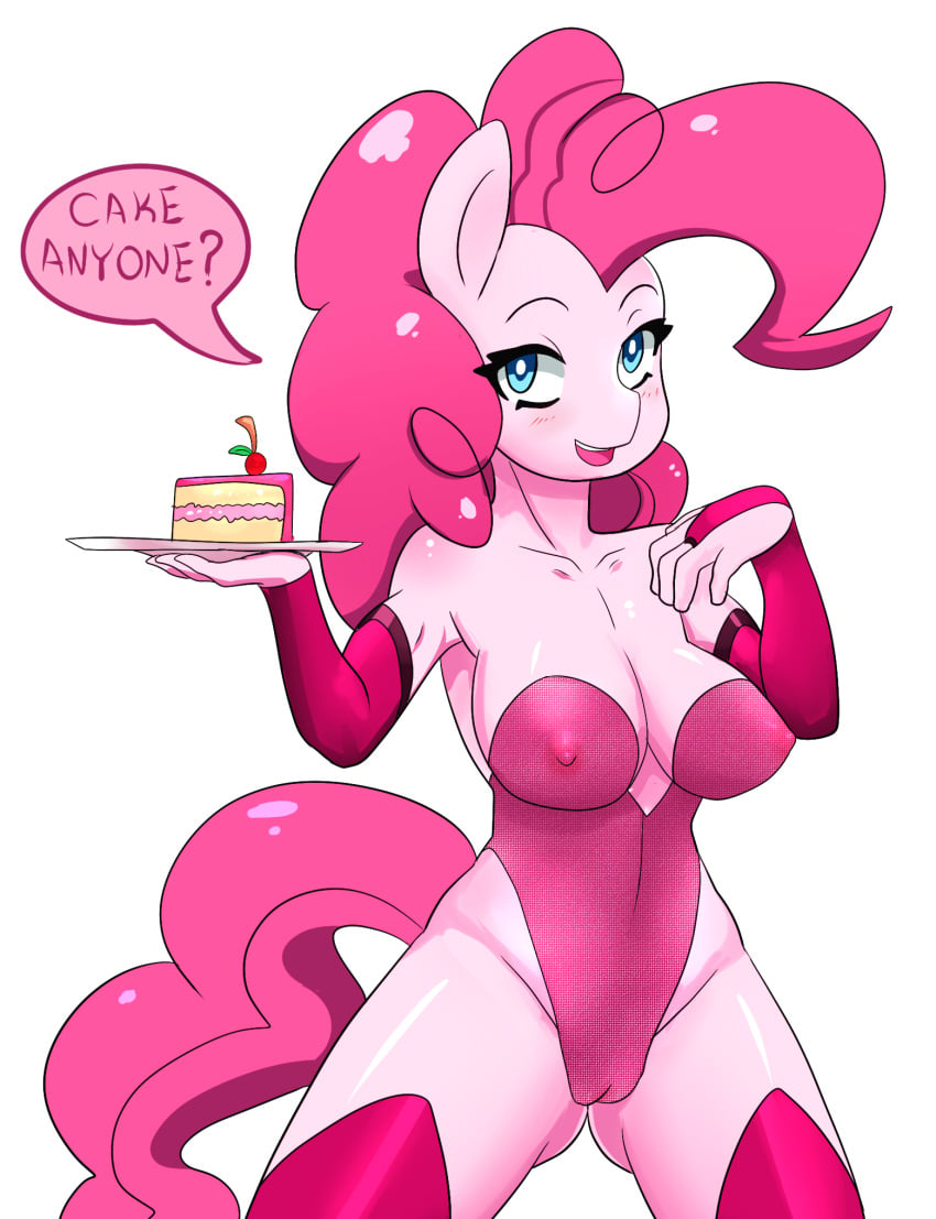 2015 anthro anthrofied arttmadness blue_eyes blush breasts cake cameltoe clothed clothing dialogue earth_pony english_text equine female food friendship_is_magic hair hi_res holding_food holding_object horse long_hair looking_at_viewer mammal my_little_pony nipple_bulge pink_hair pinkie_pie_(mlp) plate pokies pony simple_background skimpy solo straight_hair text translucent transparent_clothing white_background