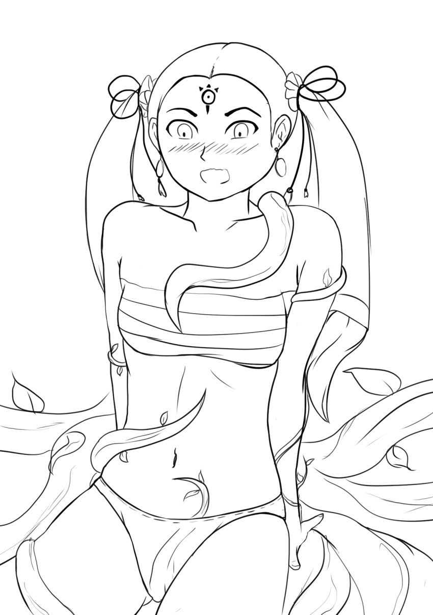 aged_up aikiyun blush clothed_sex consensual_tentacles female golden_sun golden_sun_dark_dawn himi monochrome sarashi sketch tattoo tentacle tentacle_sex twintails vines wood