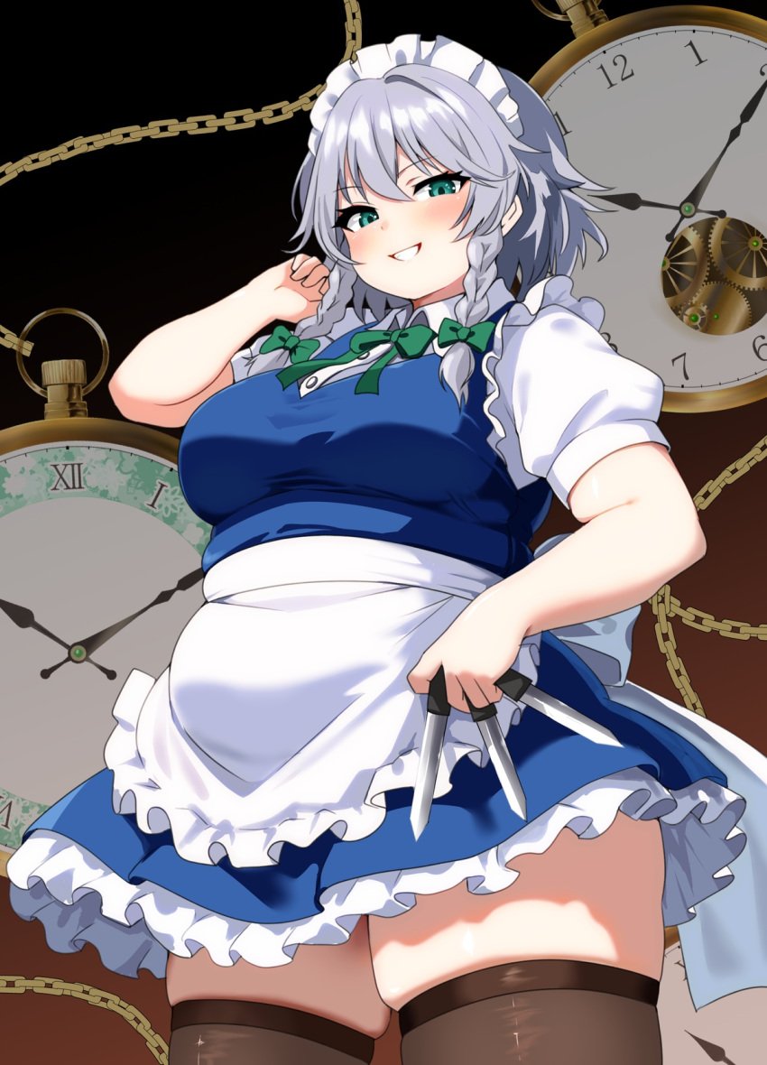 bbw belly_overhang big_belly big_female blush chubby chubby_female embarrassed fat fat_ass fat_female fat_fetish fat_girl fatty female large_female nerizou obese obese_female overweight overweight_female pig plump pork_chop sakuya_izayoi thick_thighs touhou tubby weight_gain