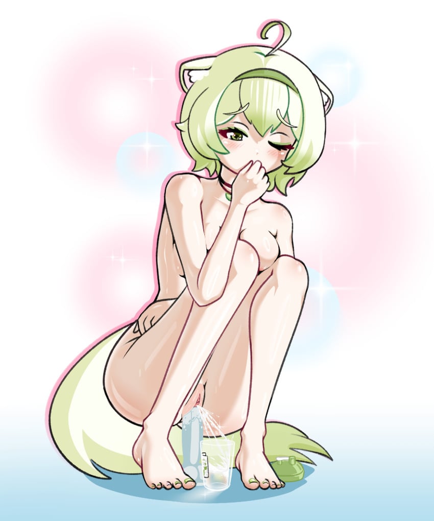 1girls animal_ears ass breast_squeeze breasts cleavage cumming_while_penetrating dildo embarrassed_nude_female female female_ejaculation female_focus female_masturbation female_only female_orgasm female_penetrated ferret_ears ferret_girl green_eyes green_hair headband indie_virtual_youtuber laimu legs masturbation nude nude_female orgasm petite pussy pussy_juice sami_touchbutt short_hair shy sitting small_breasts solo squatting squirting tail uncensored vaginal_penetration virtual_youtuber vtuber wet wet_pussy
