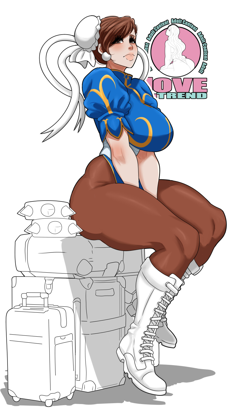 1girls big_breasts boots breasts capcom chun-li female lovetrend01 pantyhose street_fighter thick_thighs