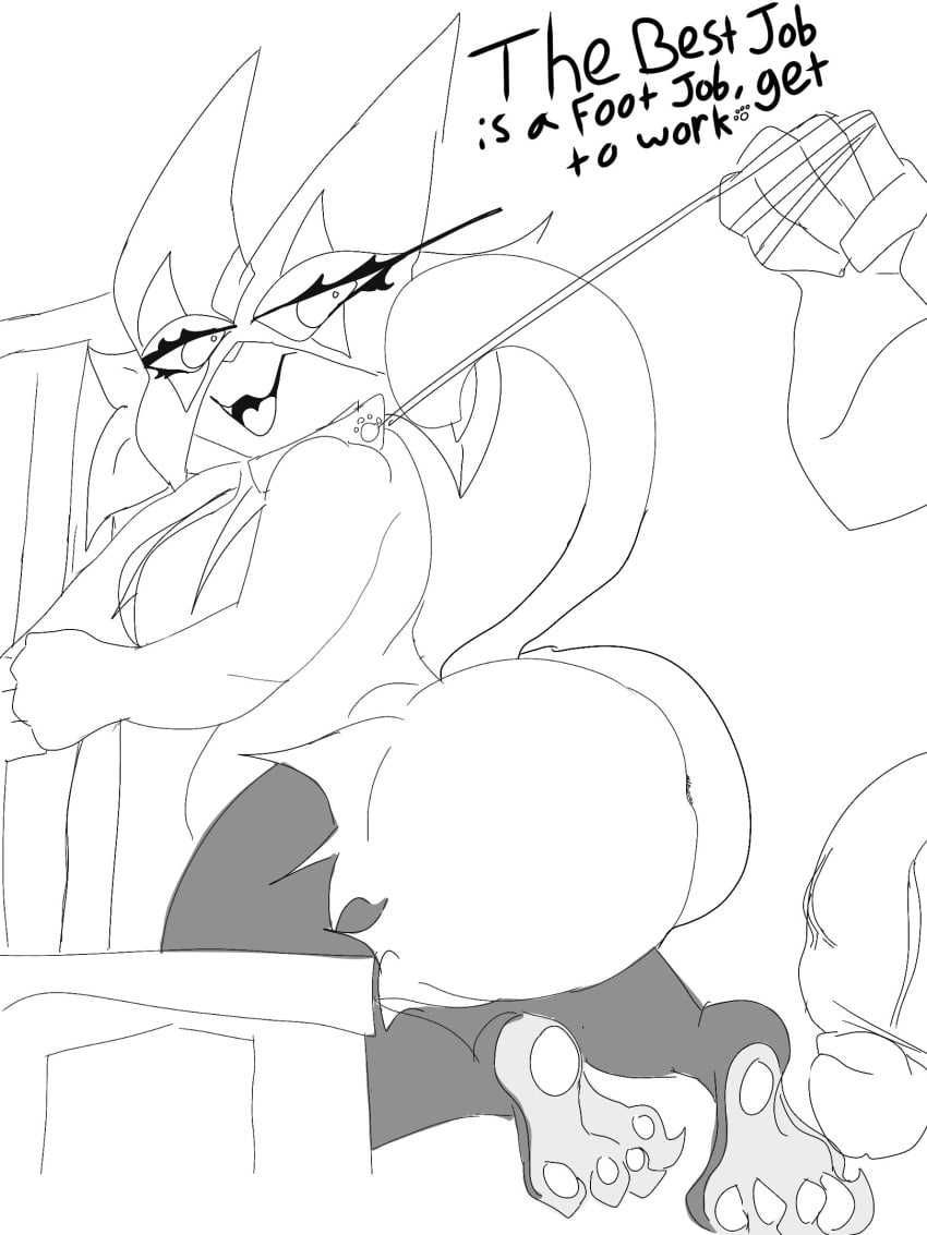 black_and_white brightdowne catgirl feet_up female furry furry_female meowscarada monochrome pokemon pokemon_(species) ugly