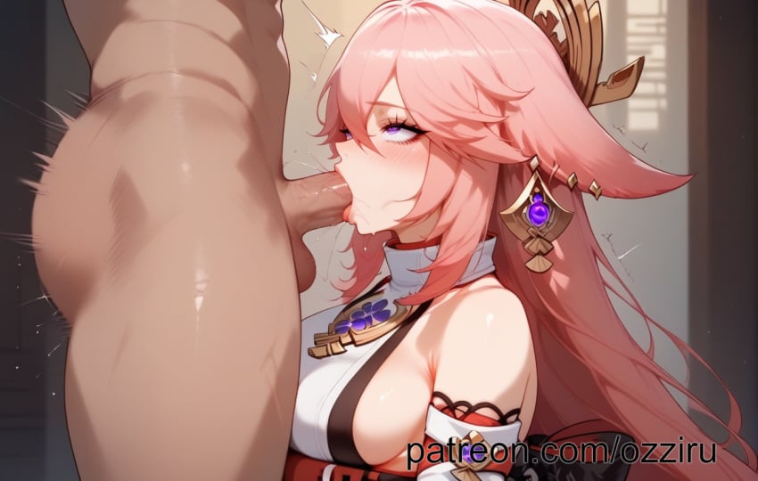 ai_generated blowjob deepthroat female fox_ears fox_girl genshin_impact hoyoverse ozziru patreon self_upload uncensored yae_miko yae_miko_(genshin_impact)