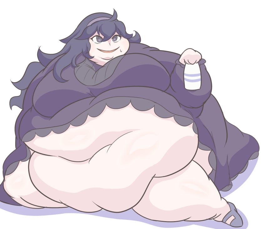 1girls bbw big_belly big_breasts chubby double_chin fat fat_legs female fully_clothed hex_maniac highres huge_belly ill_fitting_clothing matching_hair/eyes obese obese_female overweight overweight_female plump pokemon pokemon_xy purple_eyes purple_hair saladtaste4622 sitting solo solo_focus ssbbw white_background